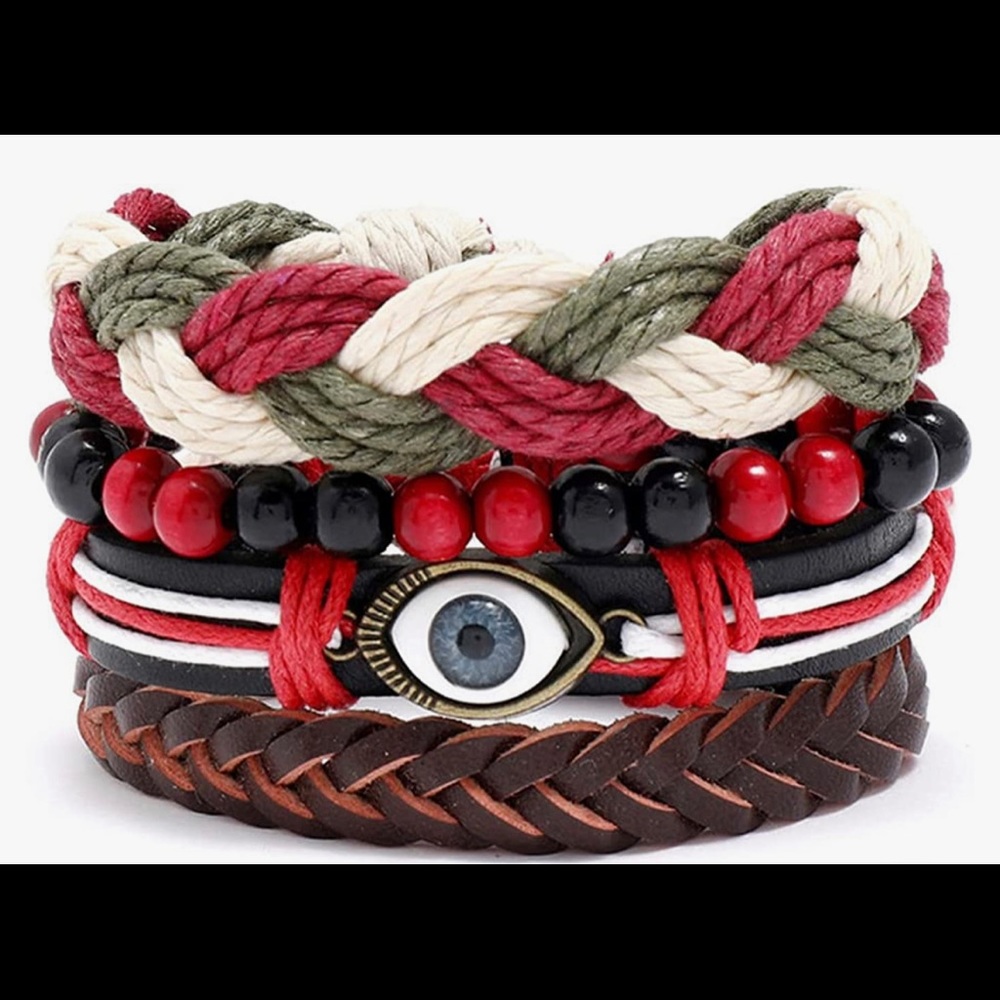 4 piece Evil Eye Leather Wrap Bracelet, UNISEX, NEW